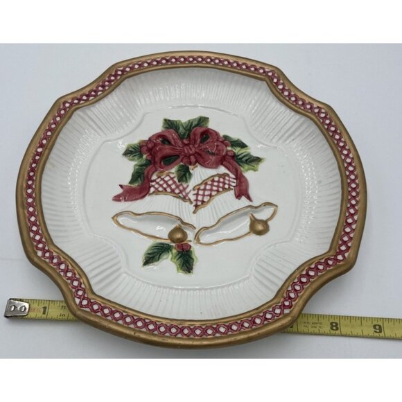 Fitz and Floyd Christmas "Jingle Bells" Cookie Plate Platter Candy Tray Vintage - Picture 5 of 7